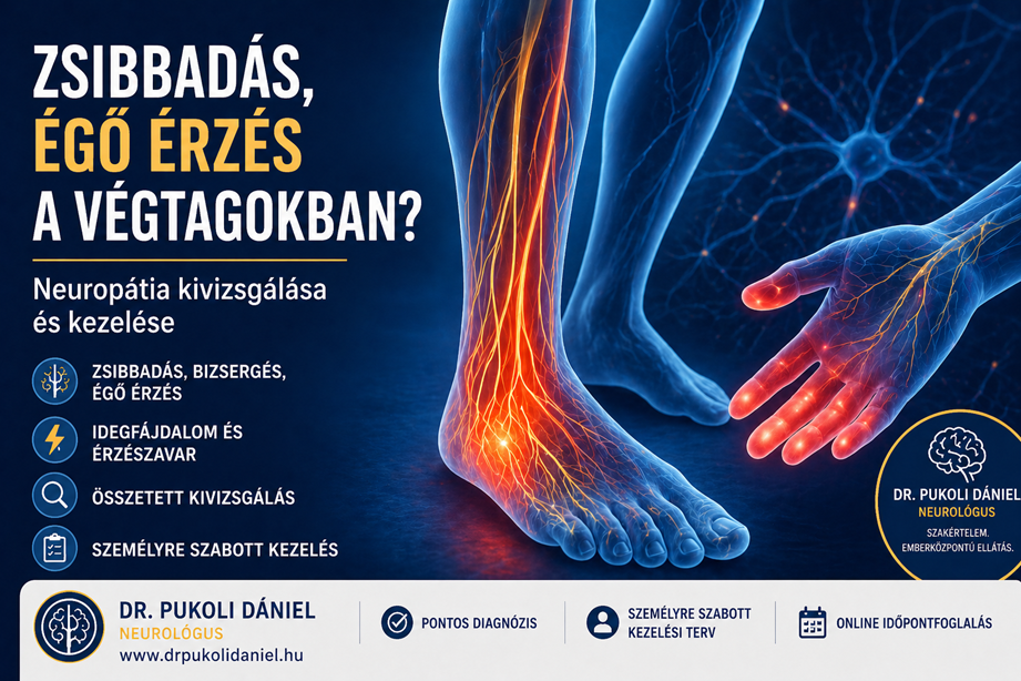 Neuropátia tünetei: zsibbadás és égő érzés a lábban és kézben - idegkárosodás szemléltetése
