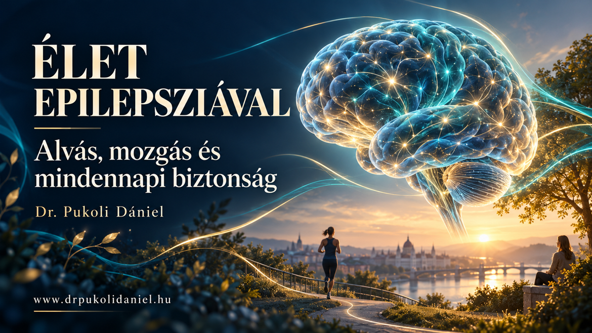 Az epilepsziával élhető mindennapokról szóló cikk borítóképe stilizált agyi ideghálózattal és szabadtéri mozgást ábrázoló jelenettel – Dr. Pukoli Dániel neurológus.